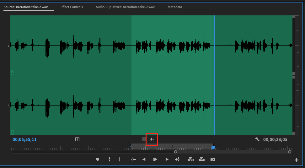 Using the Waveform button to add audio to a sequence